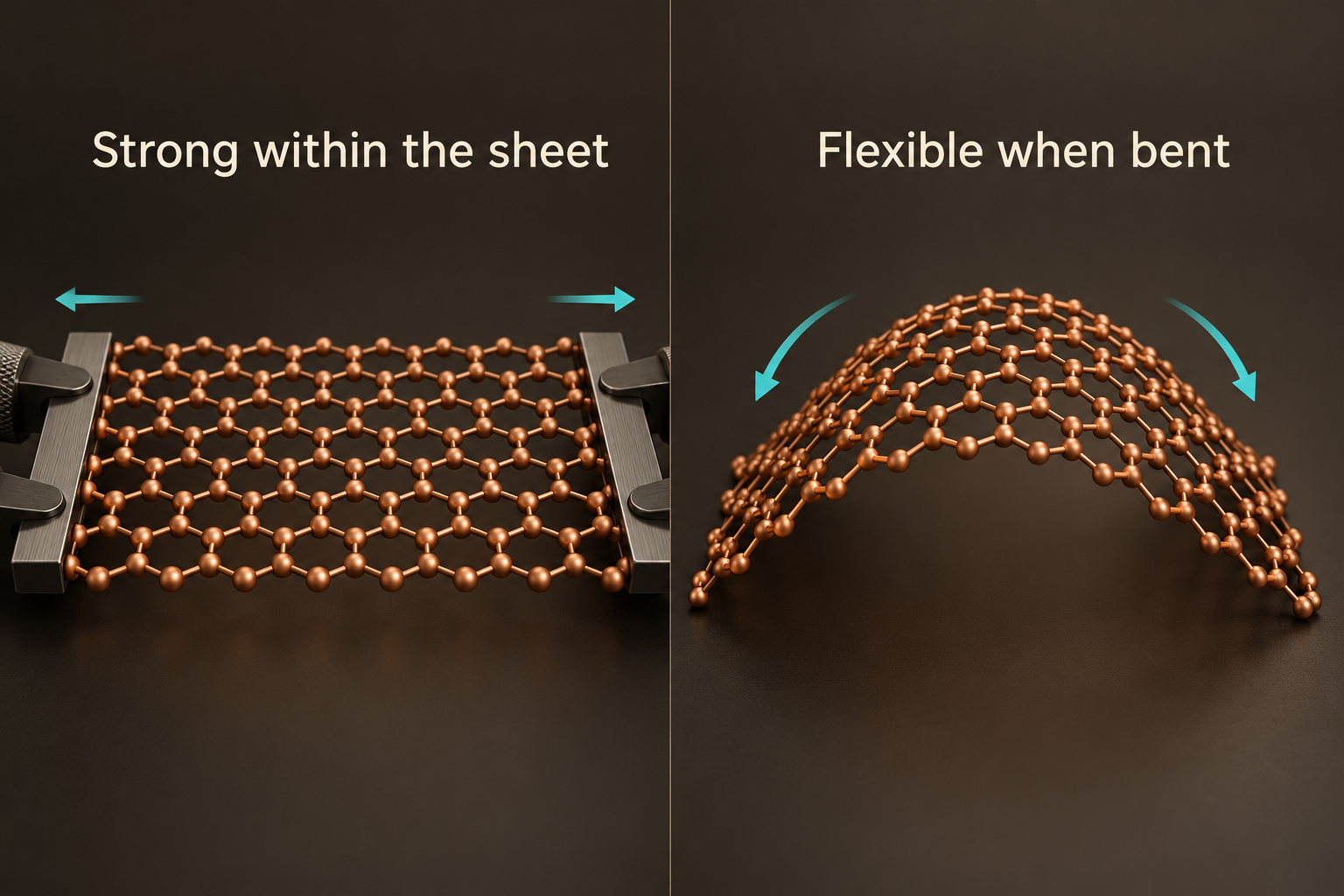 Illustration comparing in-plane stretching with out-of-plane bending of a sheet.